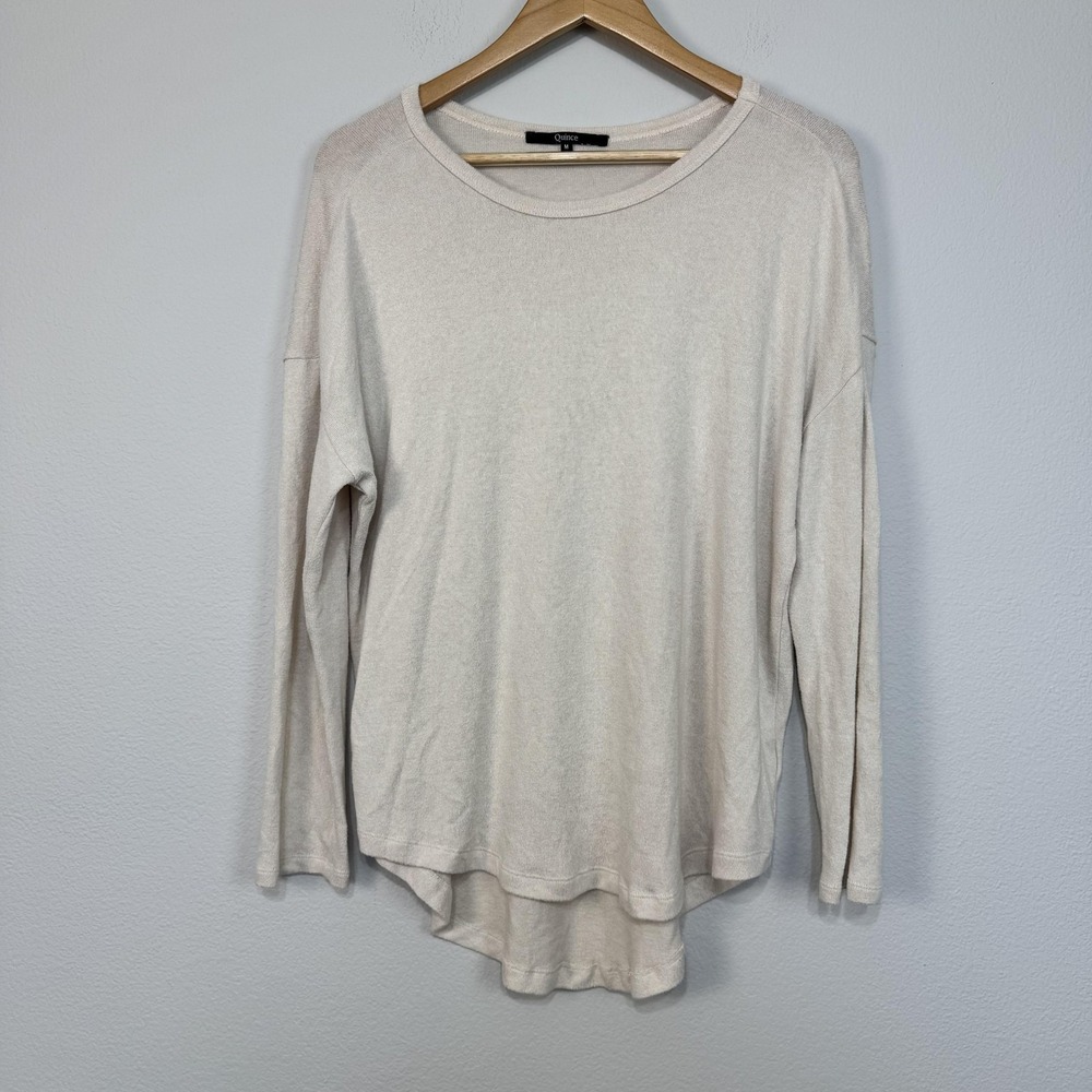 Quince Shirt Women's Medium Beige Heather Oatmeal Brushed Long Sleeve Lounge Tee